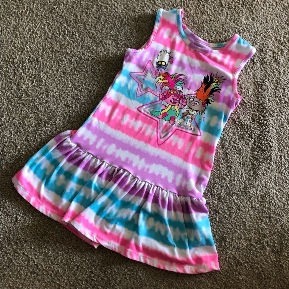Trolls sleeveless rainbow striped dress in size XS